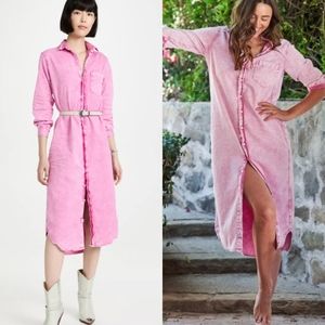 Frank & Eileen Rory Shirtdress Womens Small Pink Mineral Wash Long Sleeve Midi